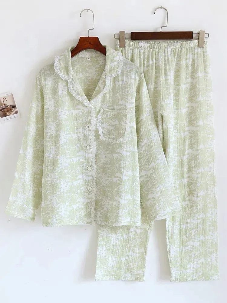 Vintage-Inspired Floral Cotton Pajamas Women’s Nightwear