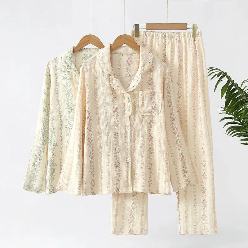 Vintage-Inspired Floral Cotton Pajamas Women’s Nightwear