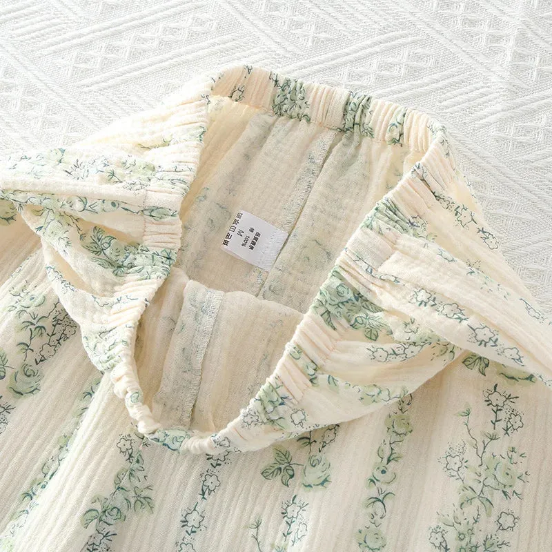 Vintage-Inspired Floral Cotton Pajamas Women’s Nightwear