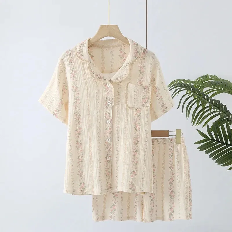 Vintage-Inspired Floral Cotton Pajamas Women’s Nightwear