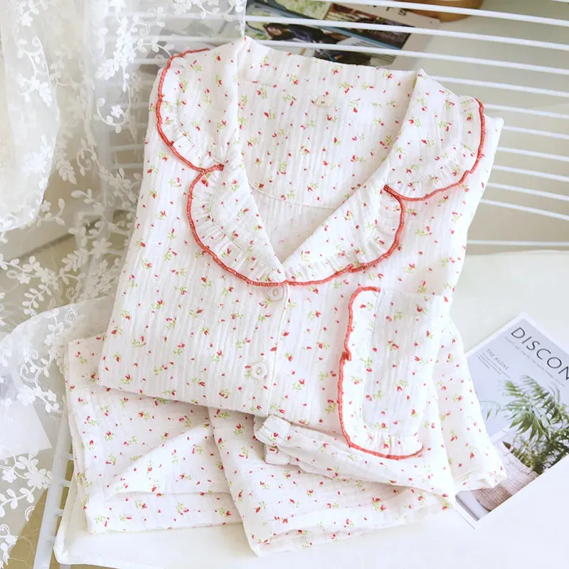Vintage-Inspired Floral Cotton Pajamas Women’s Nightwear