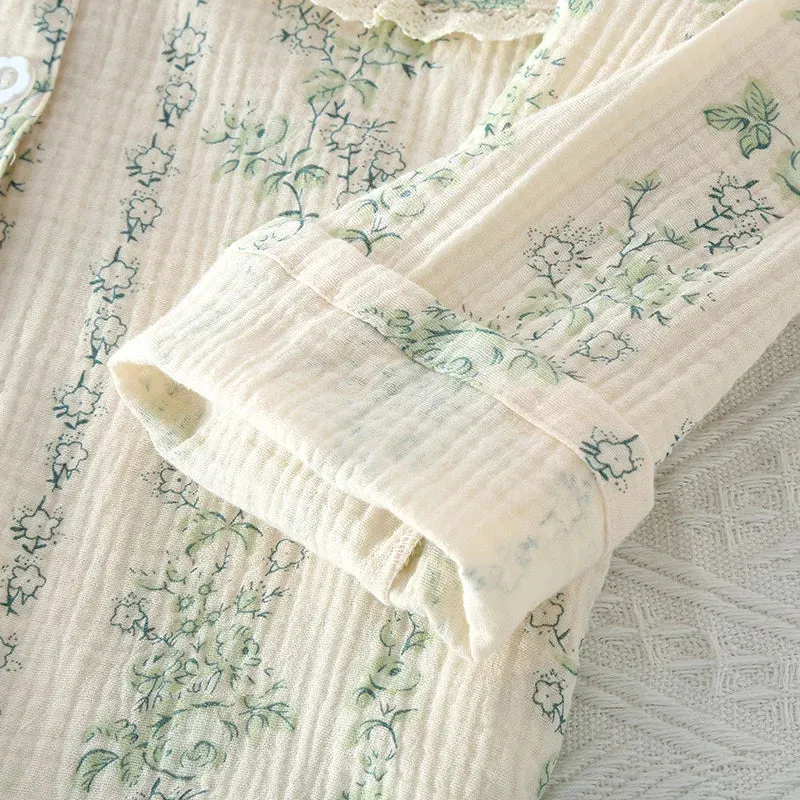 Vintage-Inspired Floral Cotton Pajamas Women’s Nightwear