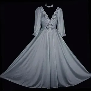 VINTAGE OLGA EXTRA LARGE WITH SLEEVES LACE SPANDEX NIGHTGOWN  IN BLUE PEARL