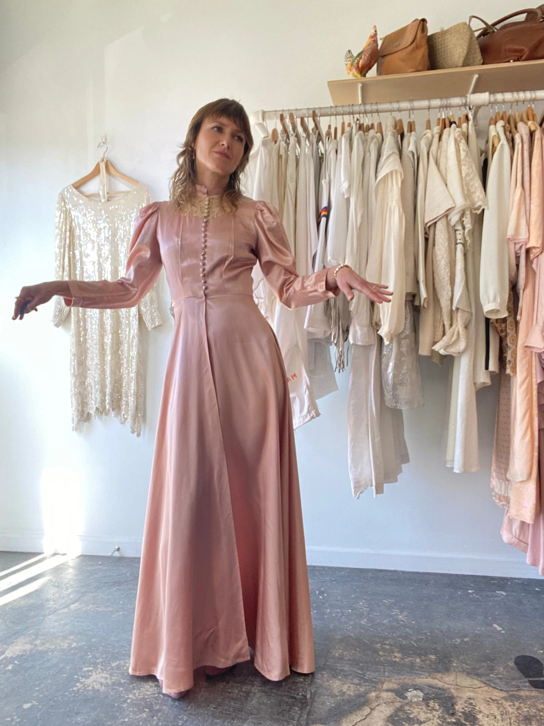 Vintage Pink Silk Victorian Bed Jacket Dress