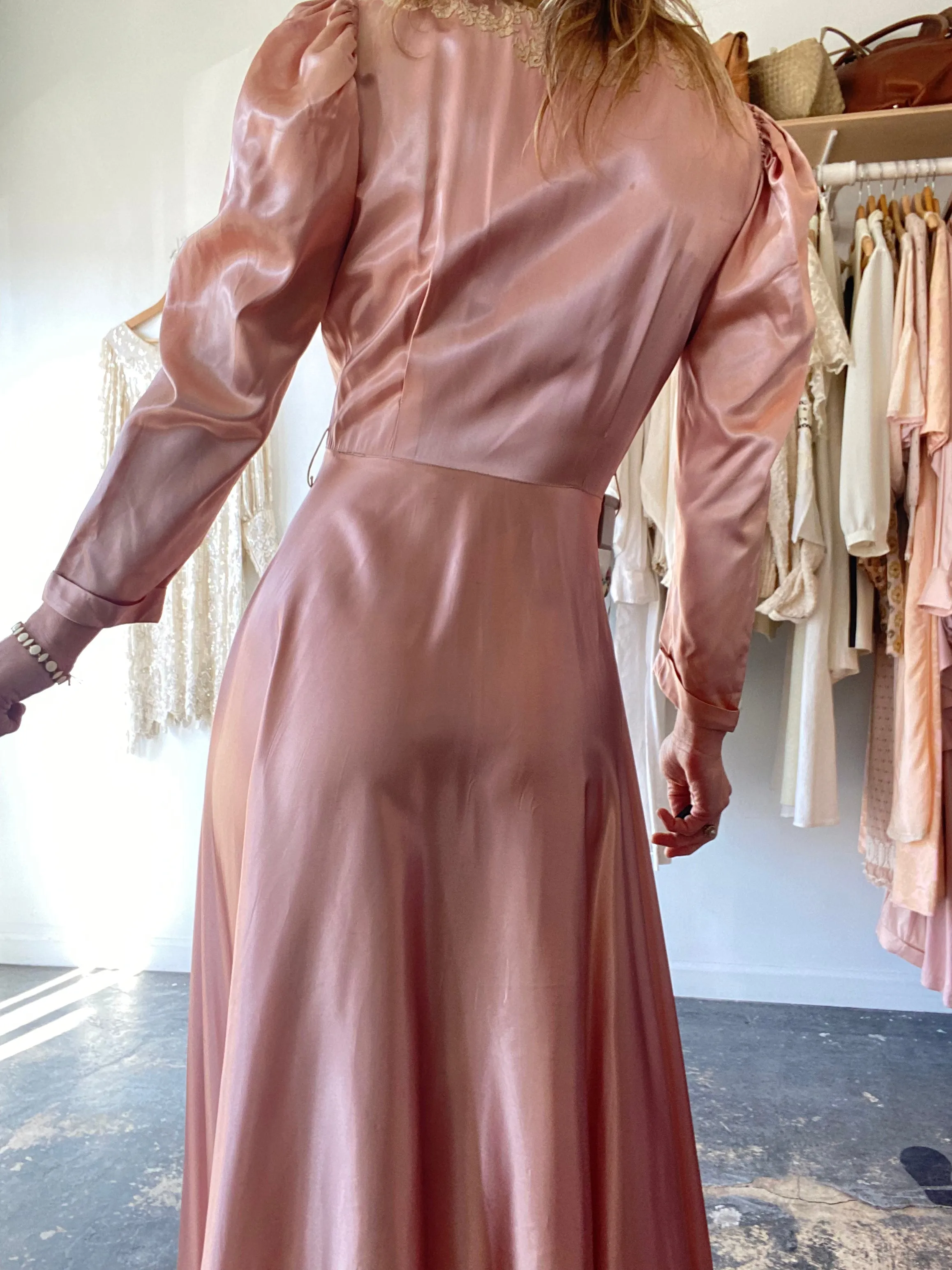 Vintage Pink Silk Victorian Bed Jacket Dress