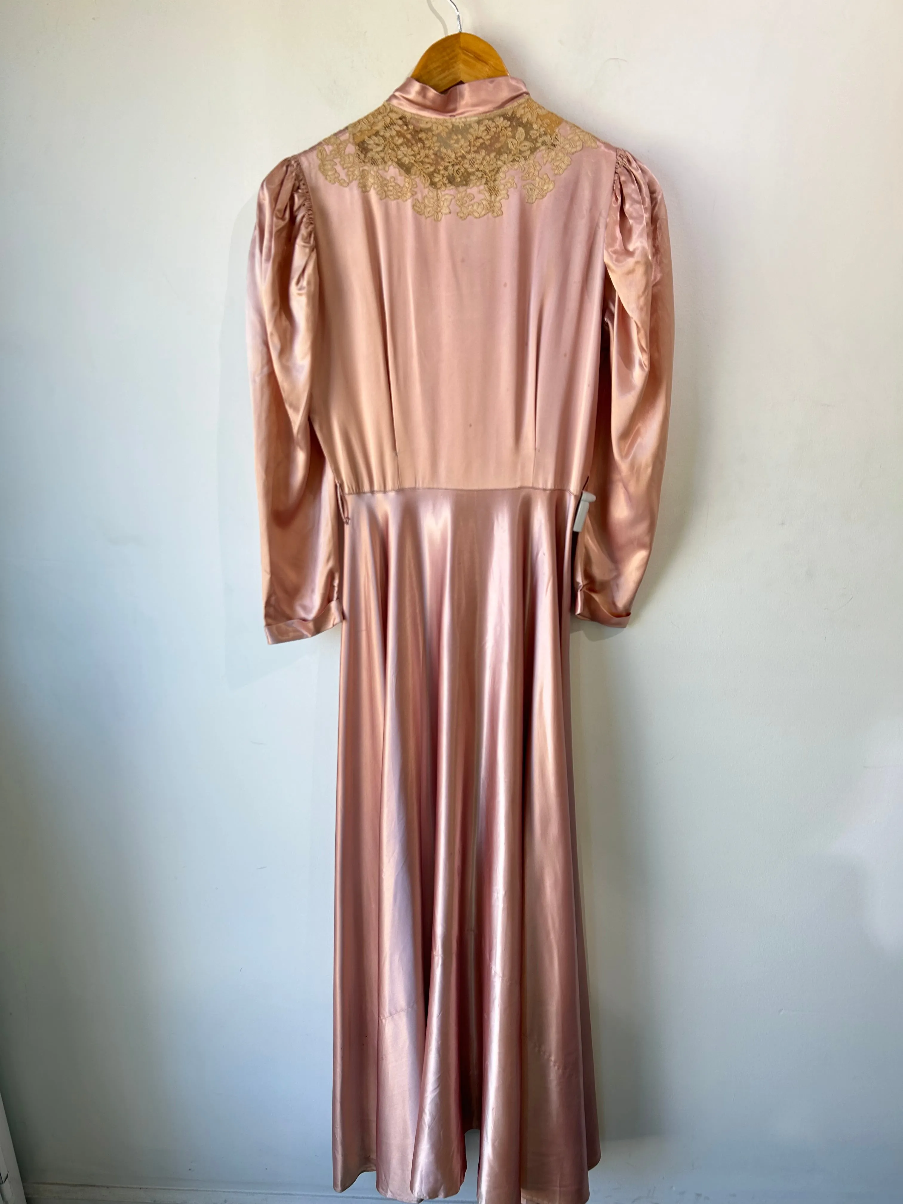 Vintage Pink Silk Victorian Bed Jacket Dress