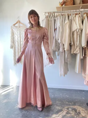 Vintage Pink Silk Victorian Bed Jacket Dress