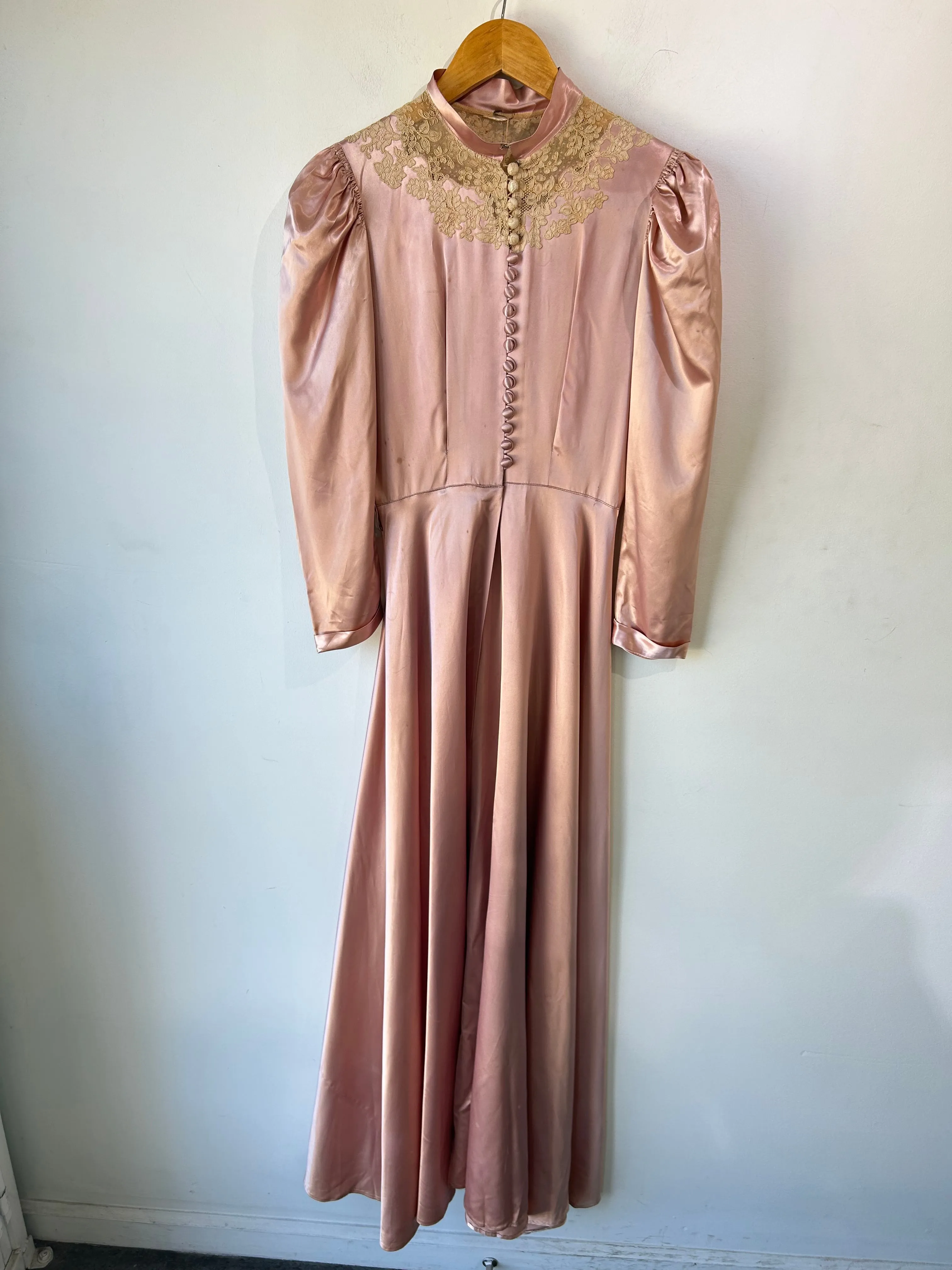 Vintage Pink Silk Victorian Bed Jacket Dress
