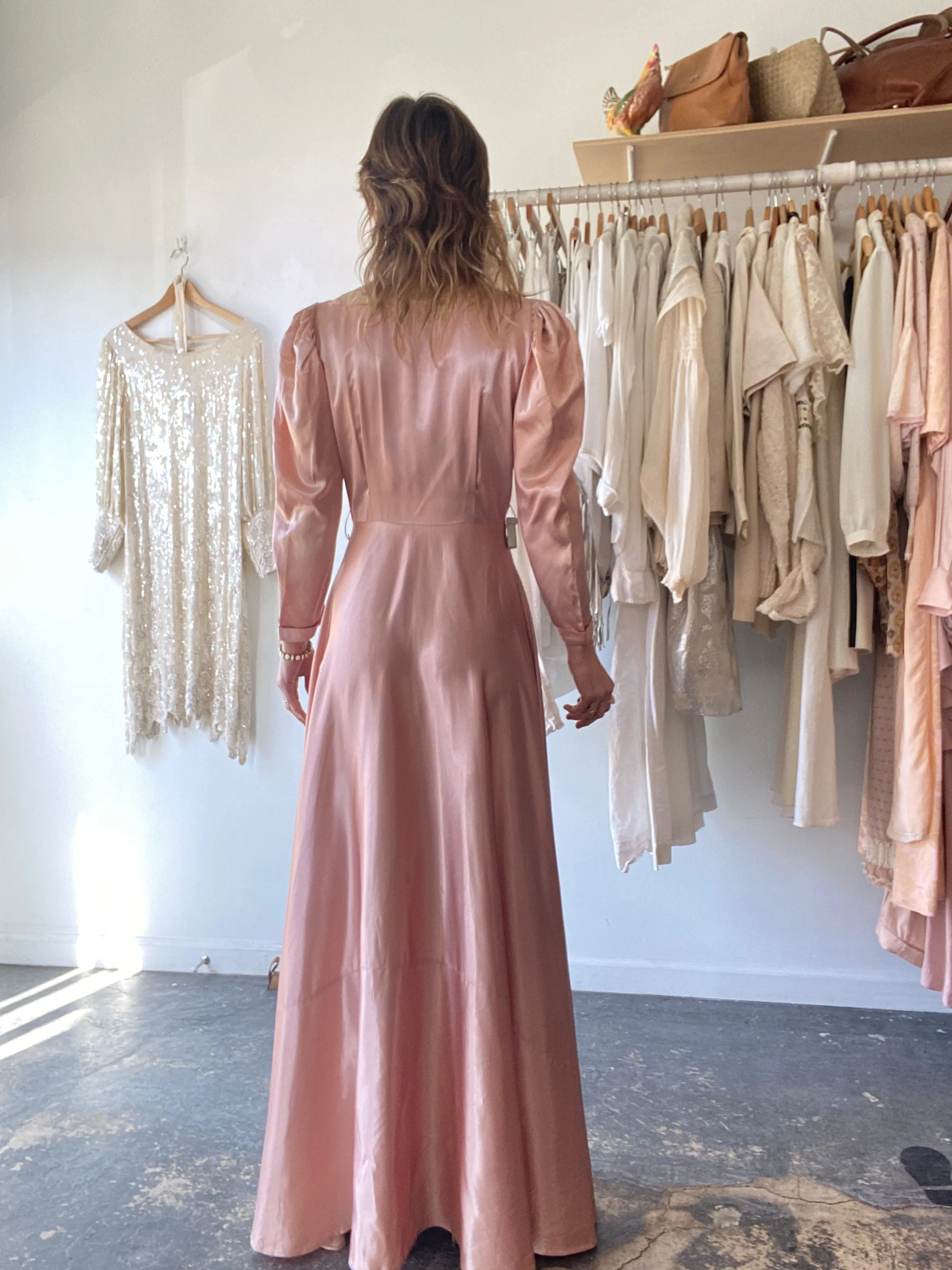 Vintage Pink Silk Victorian Bed Jacket Dress