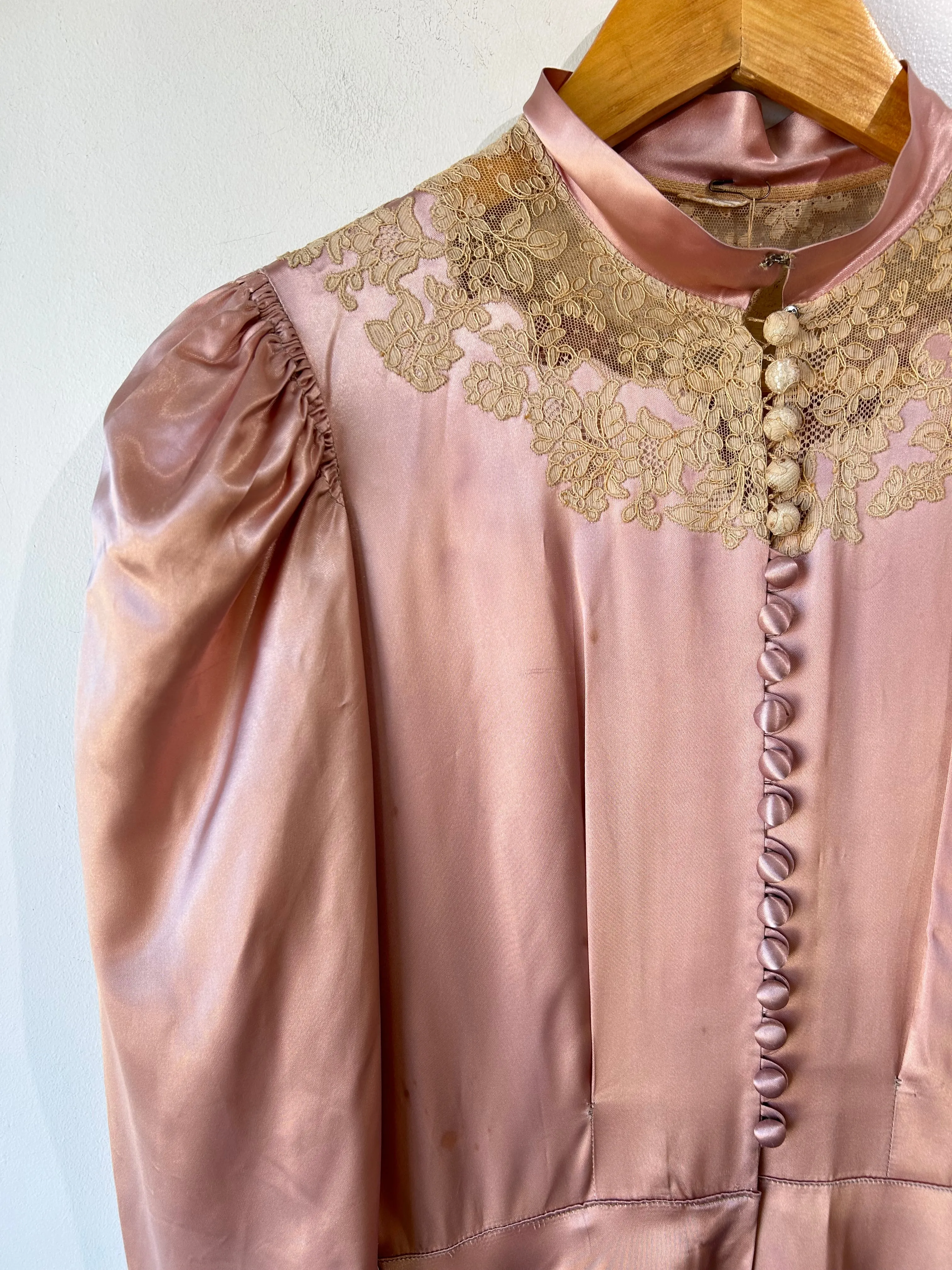 Vintage Pink Silk Victorian Bed Jacket Dress
