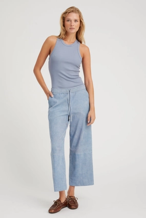 Layered Comfort Vintage Denim Suede Cropped Baggy Pants
