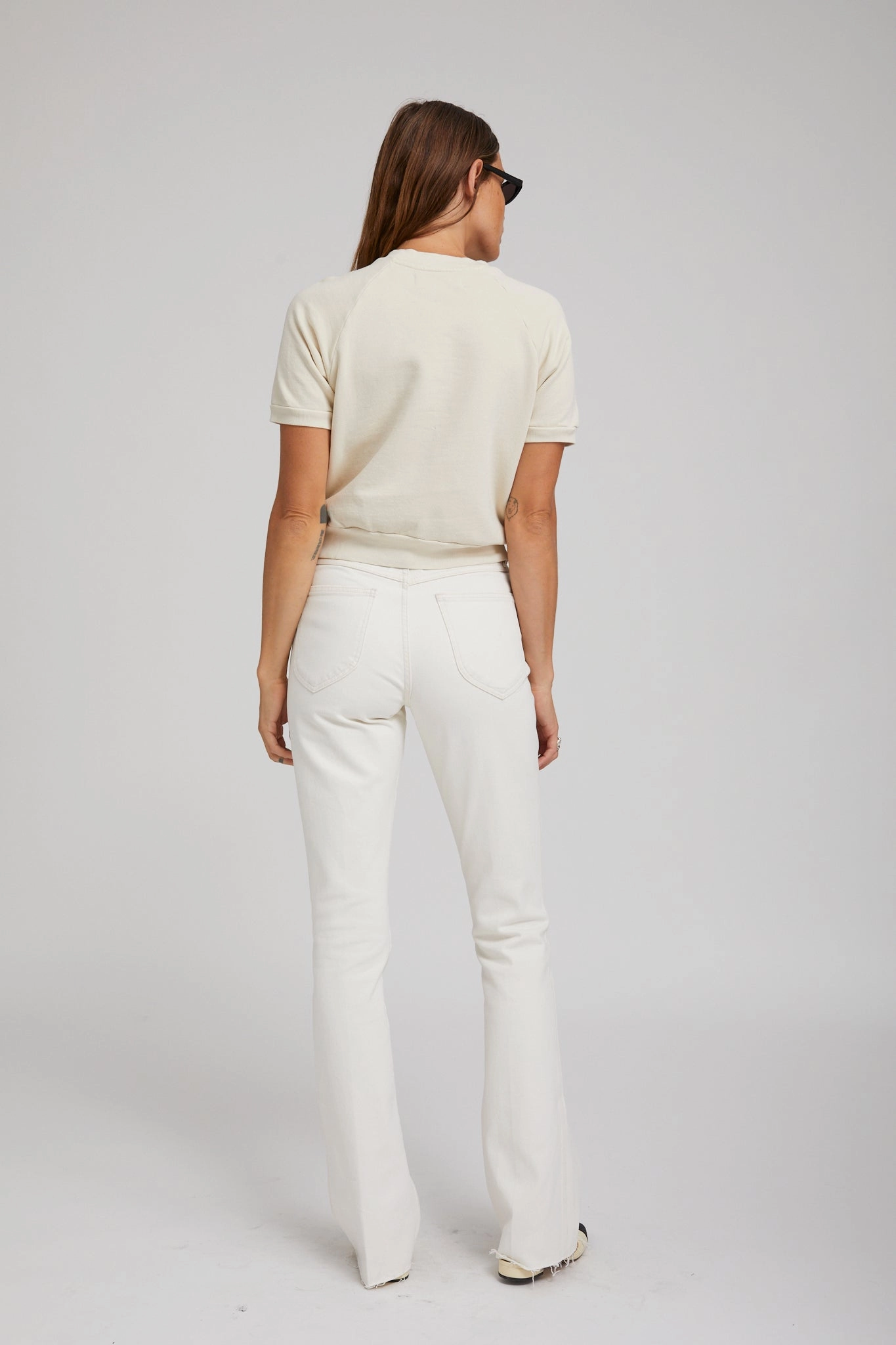 Vintage White Cotton Raglan Sweatshirt Tee Contrast Stitching Layered Hemline