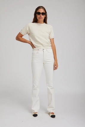 Elastic Edge Binding Lightweight Knit Vintage White Cotton Raglan Sweatshirt Tee
