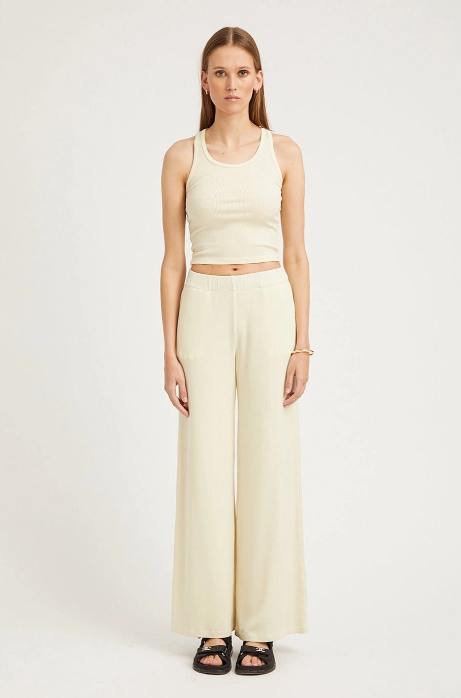 quick dry Vintage White Rib Wide Leg Pants