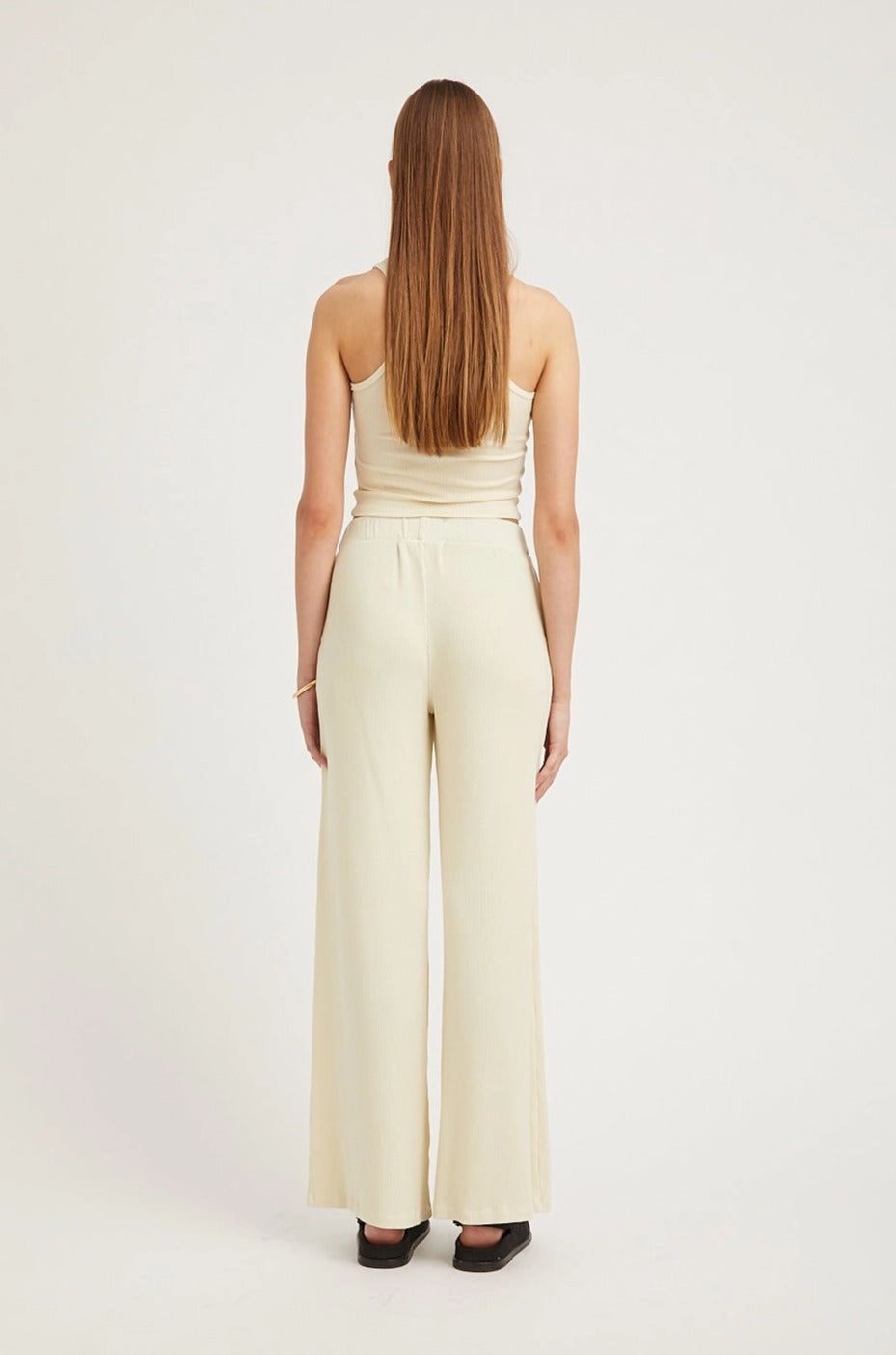 Vintage White Rib Wide Leg Pants Non Restrictive Cut