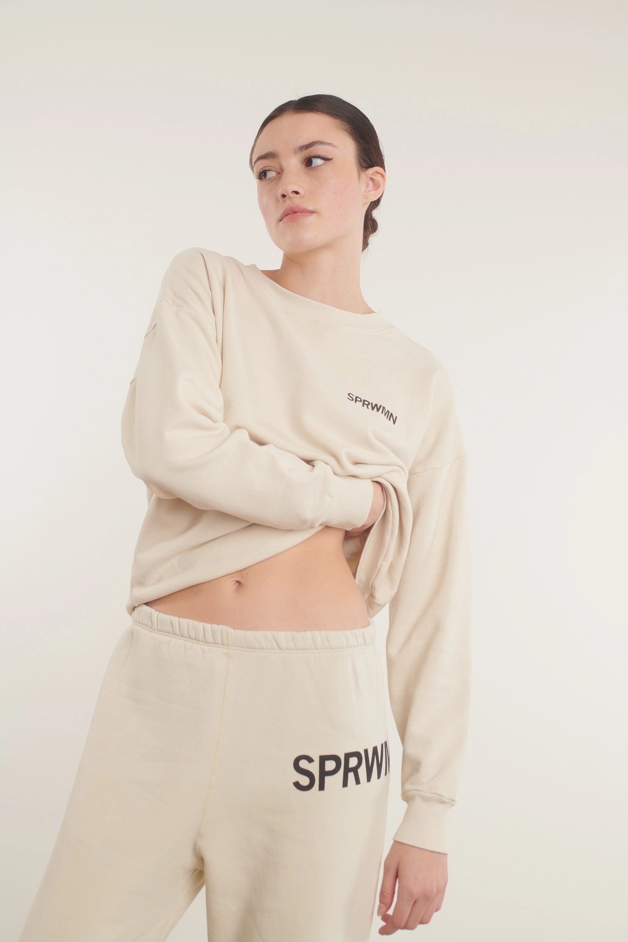 Reinforced Neckline Retro Style Vintage White Small Logo Sweatpants