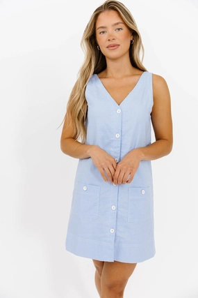 Tasi Contrast Stitch Mini Dress in Chambray *Final-Sale* Shape Hug Trendy Vibes