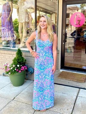 Light Coral Maui Maxi Dress Watercolor Paisley