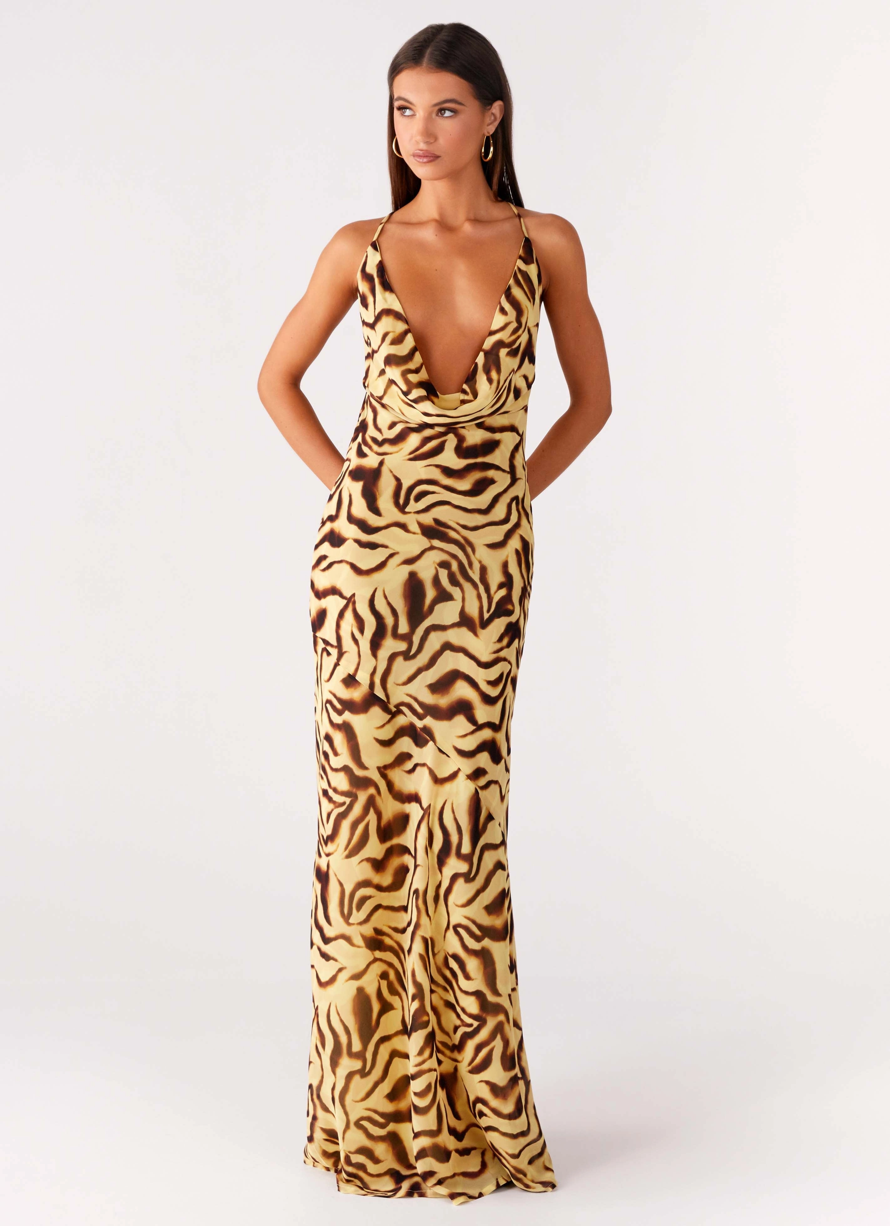 Asymmetrical hem Viva Lune Maxi Dress - Laguna Print