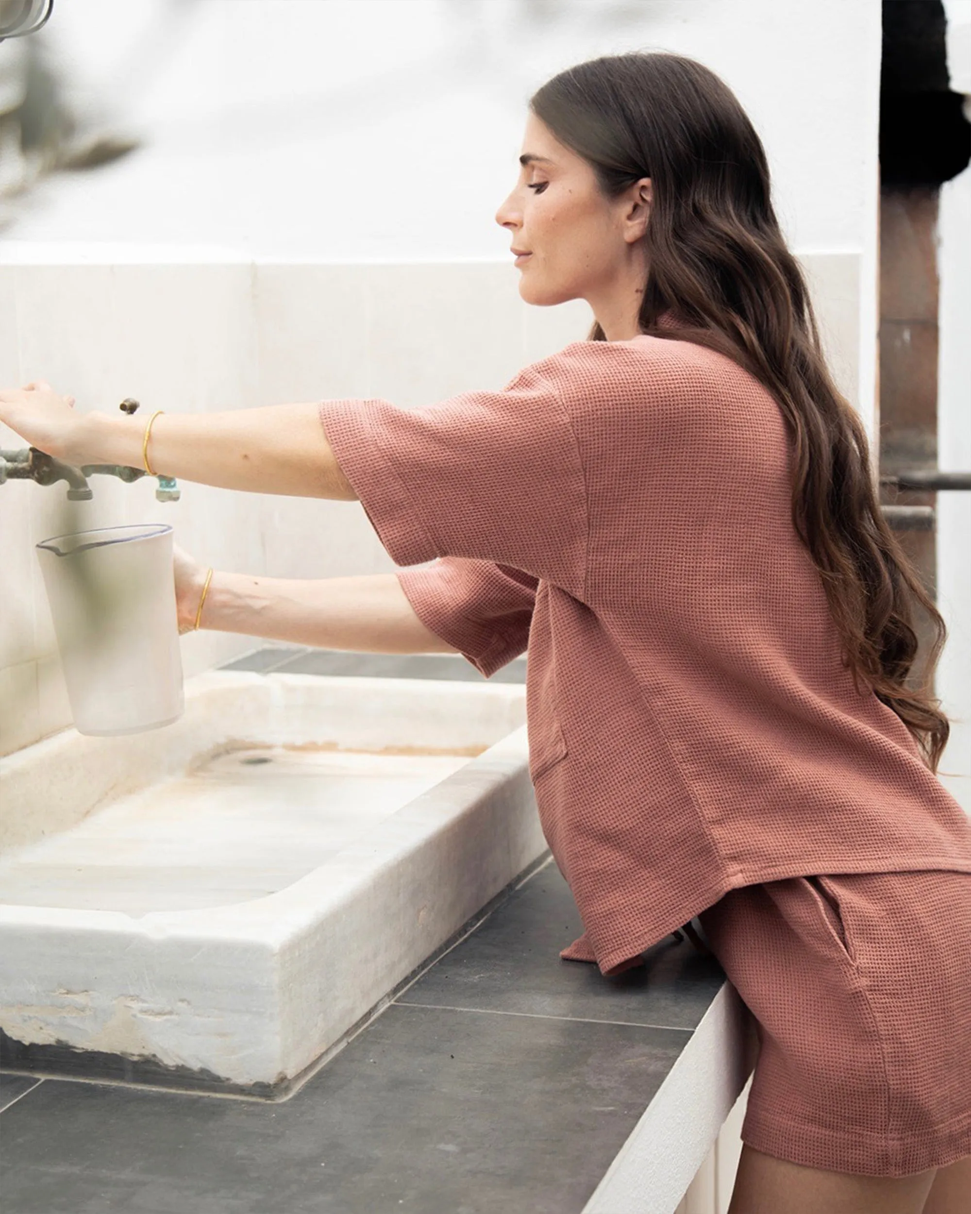 Waffle shirt CHARTRES in Burnt sienna
