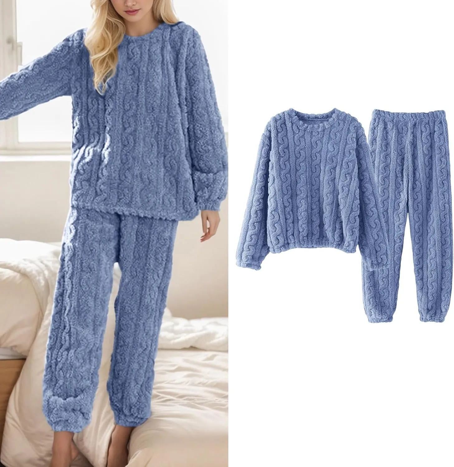 Warm Flanne Pajamas for Women Set Winter Pajama Sets Pjs Soft Coral Fleece Loungewear Sleepwear Two Piece Pijamas