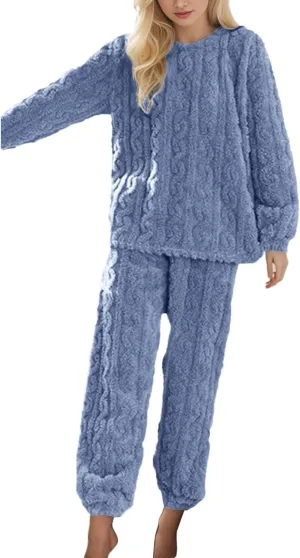 Warm Flanne Pajamas for Women Set Winter Pajama Sets Pjs Soft Coral Fleece Loungewear Sleepwear Two Piece Pijamas