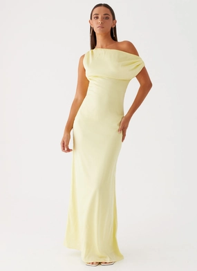 Heart Of Glass Satin Maxi Dress - Yellow Scalloped-Edge Sharp Edge