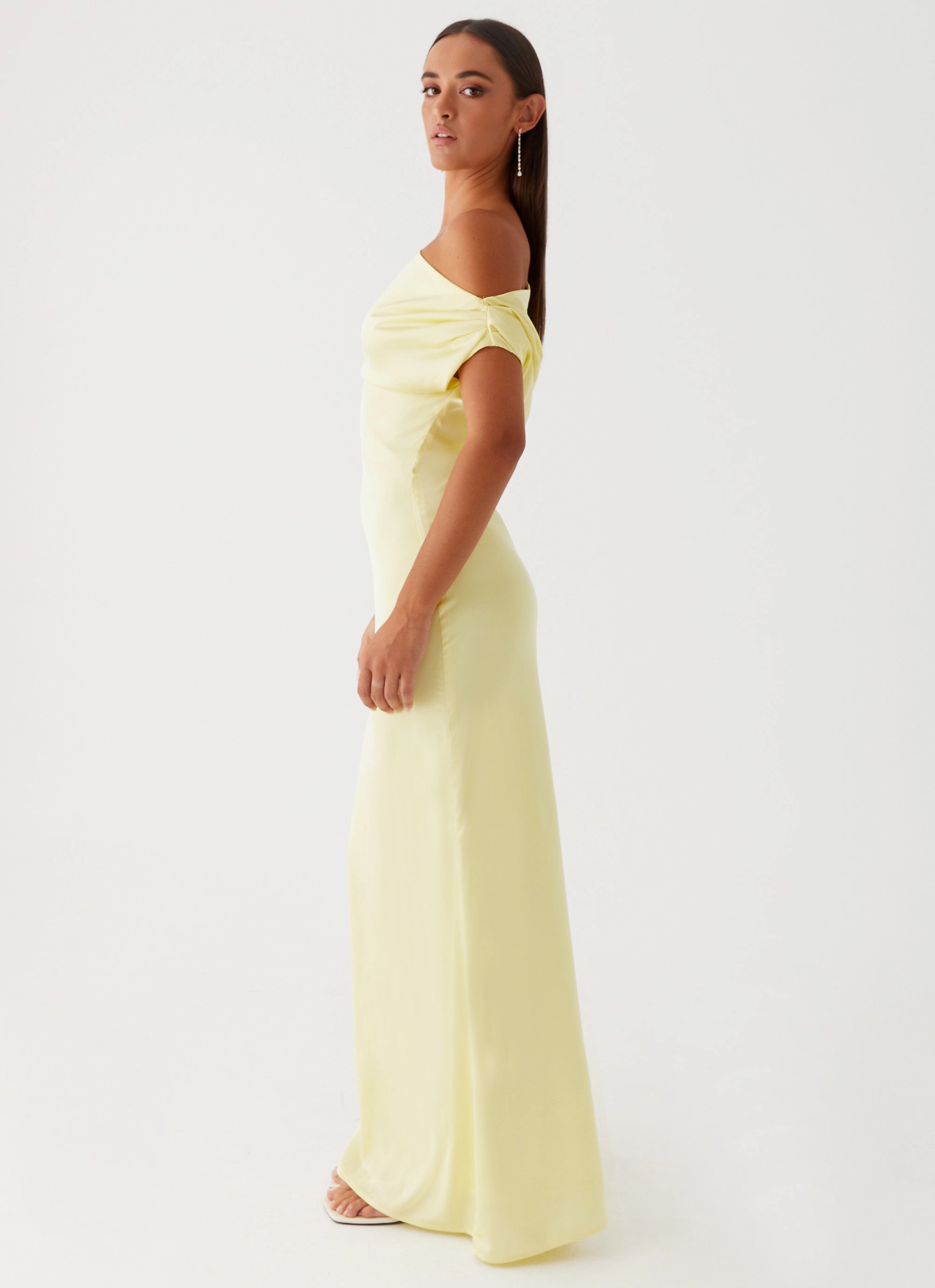 Heart Of Glass Satin Maxi Dress - Yellow Feminine full-length gown