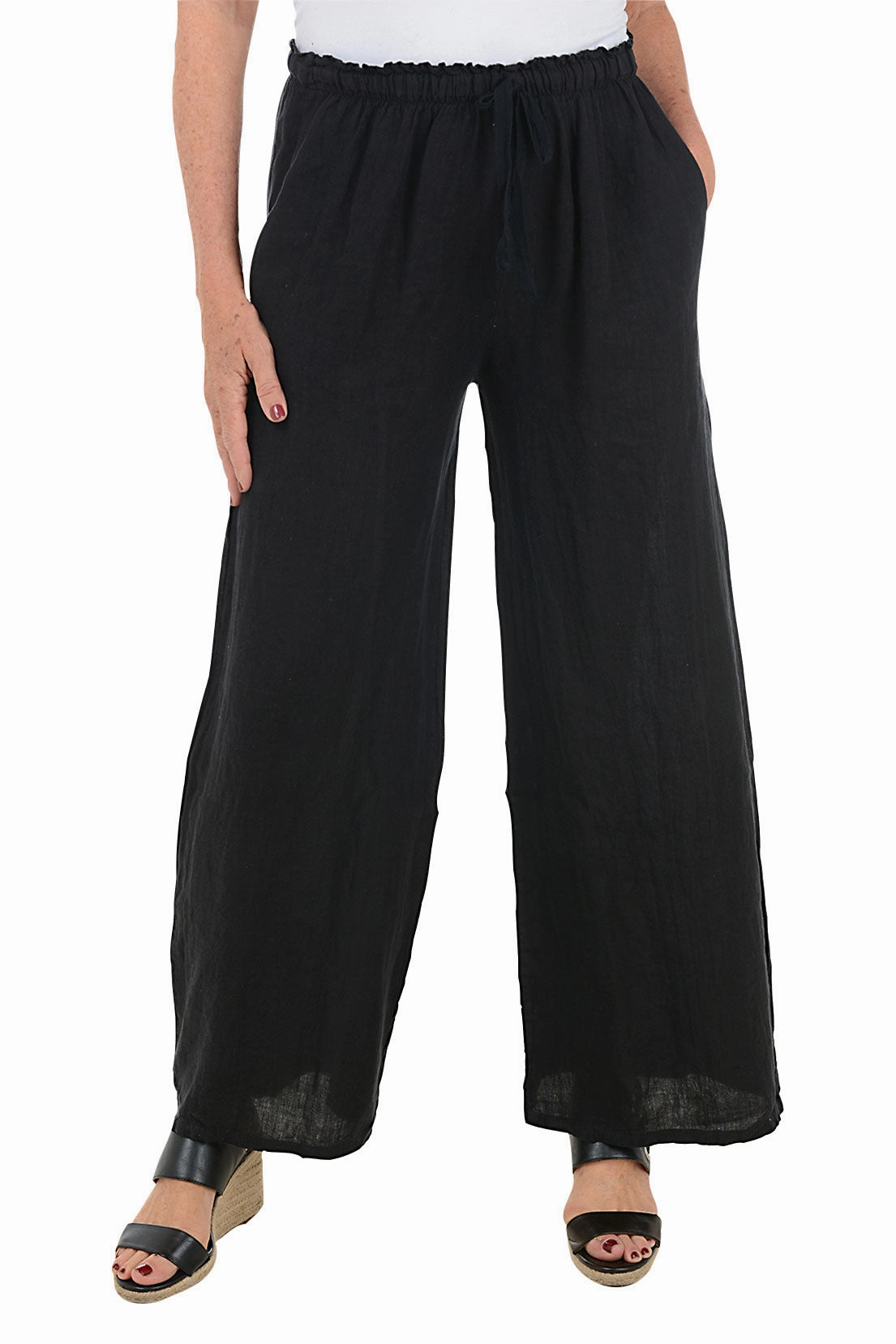 Wear Resistant Fabric Solid Color Linen Palazzo Pant