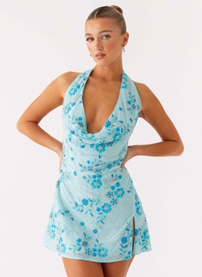 Cinzia Beaded Mini Dress - Blue Sweet Mood