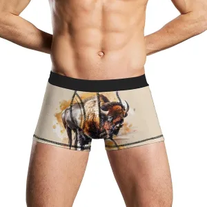 Watercolor Bison Mens Boxer Brief Funny Underwear Trunks Breathable Soft Printed Shorts