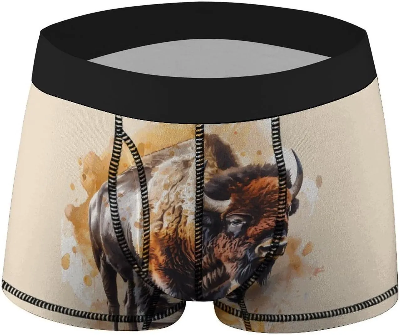 Watercolor Bison Mens Boxer Brief Funny Underwear Trunks Breathable Soft Printed Shorts