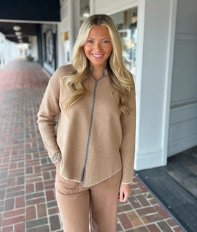 Neru Collar Sweater in Camel Airflow Mesh Insert