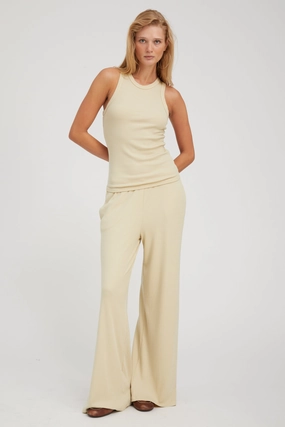 Pistachio Rib Wide Leg Pants GarmentWashedFinish ReflectiveAccents