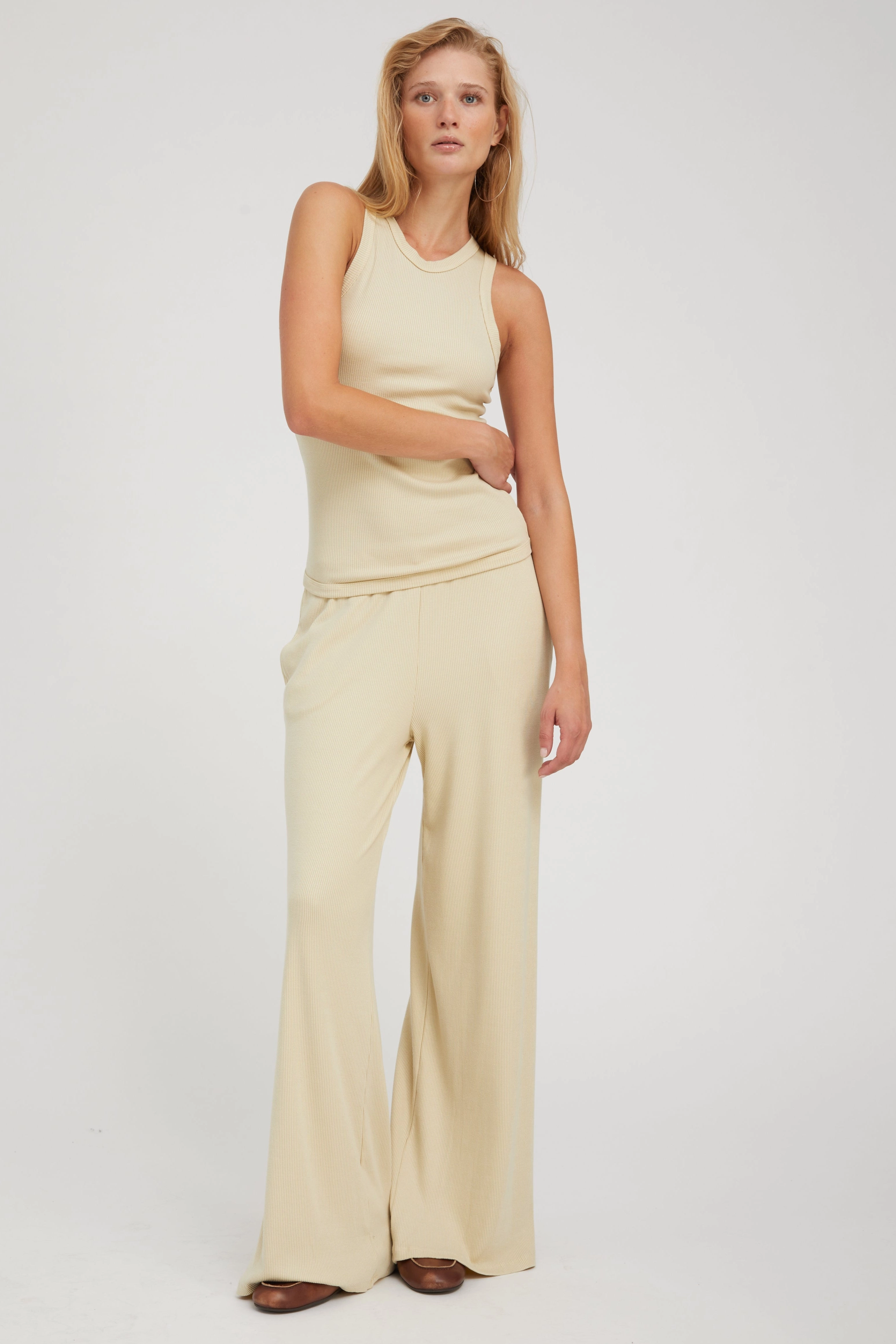 Classic Tank Pistachio Rib Wide Leg Pants