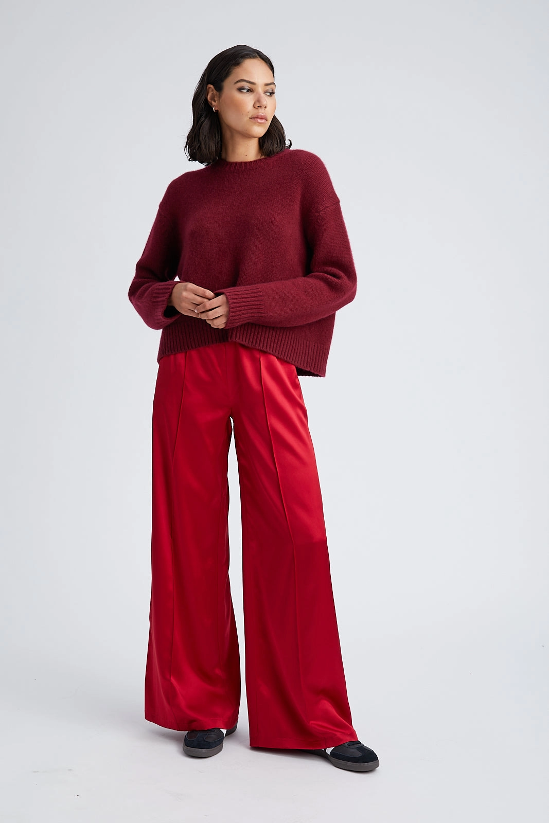 High-waisted fit Scarlet Silk Wide Leg Pintuck Pants
