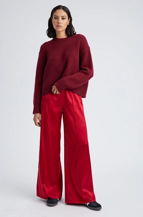 Scarlet Silk Wide Leg Pintuck Pants Multipurpose Design Stain Release Finish