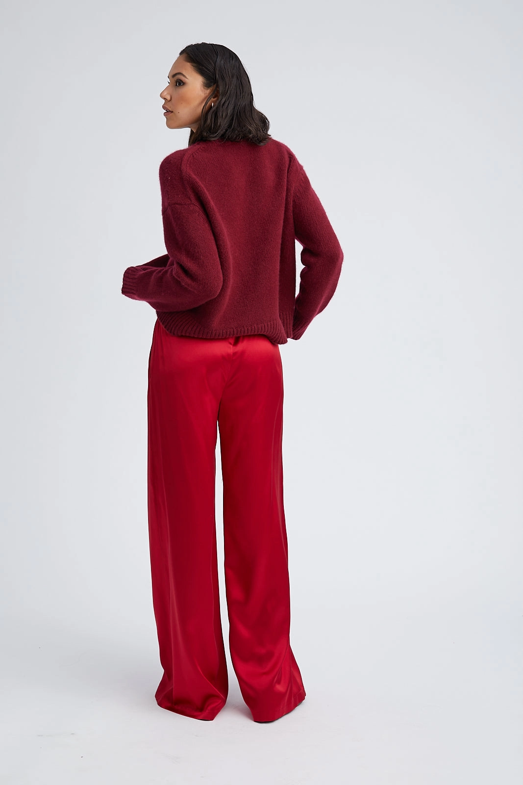 Four Way Stretch MoistureWicking Scarlet Silk Wide Leg Pintuck Pants