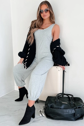 FrictionResistant Edges Textured Weave We Grew Apart Sleeveless Scoop Neck Jumpsuit (Heather Grey)
