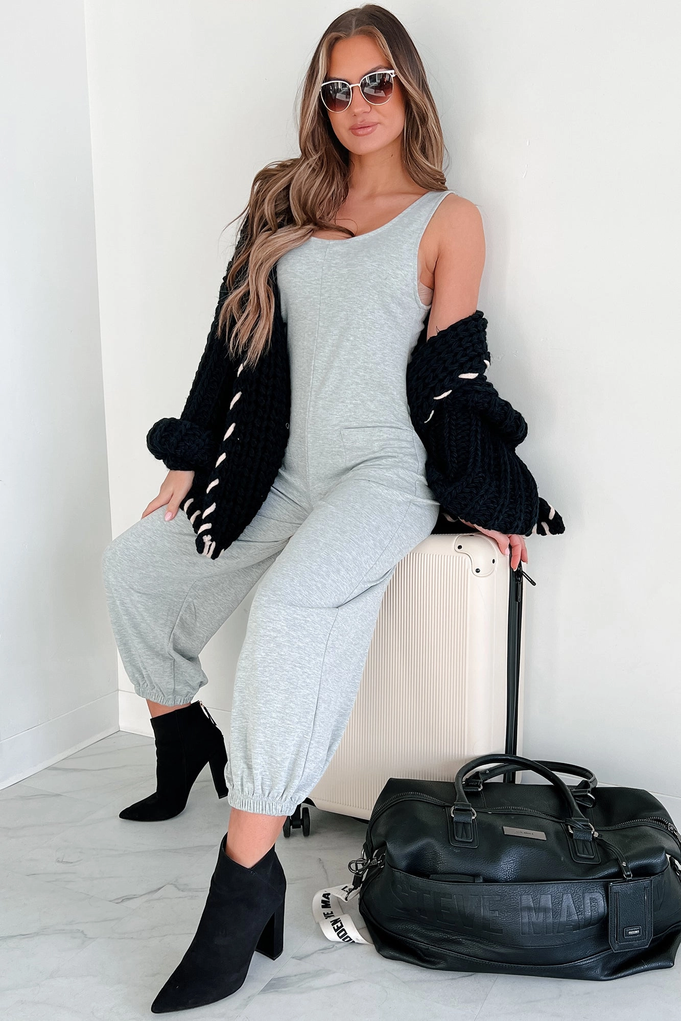 FrictionResistant Edges Textured Weave We Grew Apart Sleeveless Scoop Neck Jumpsuit (Heather Grey)