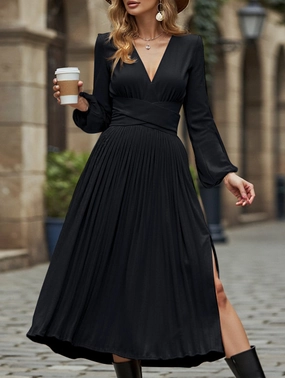 Solid color dress midi length Smooth Detail