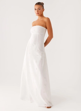 Crystal-Detail ElasticWaistband Sunkissed Maxi Dress - Ivory