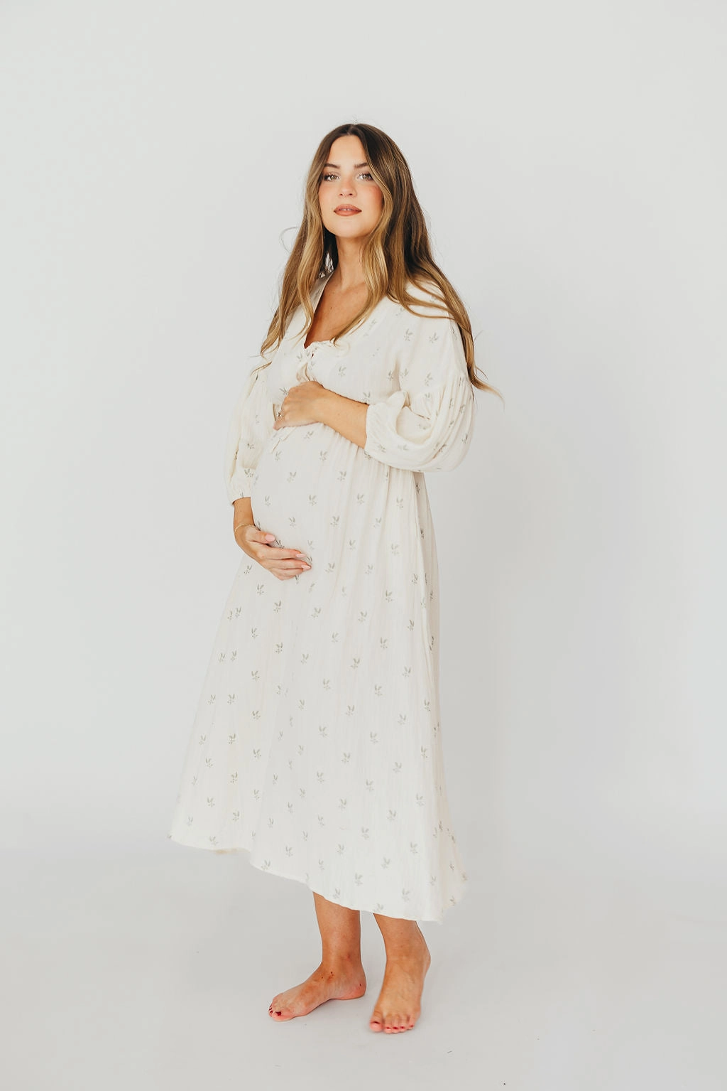 Hunter Midi Dress in Soy/Sage Foliage Compact Fit Chic Tailoring