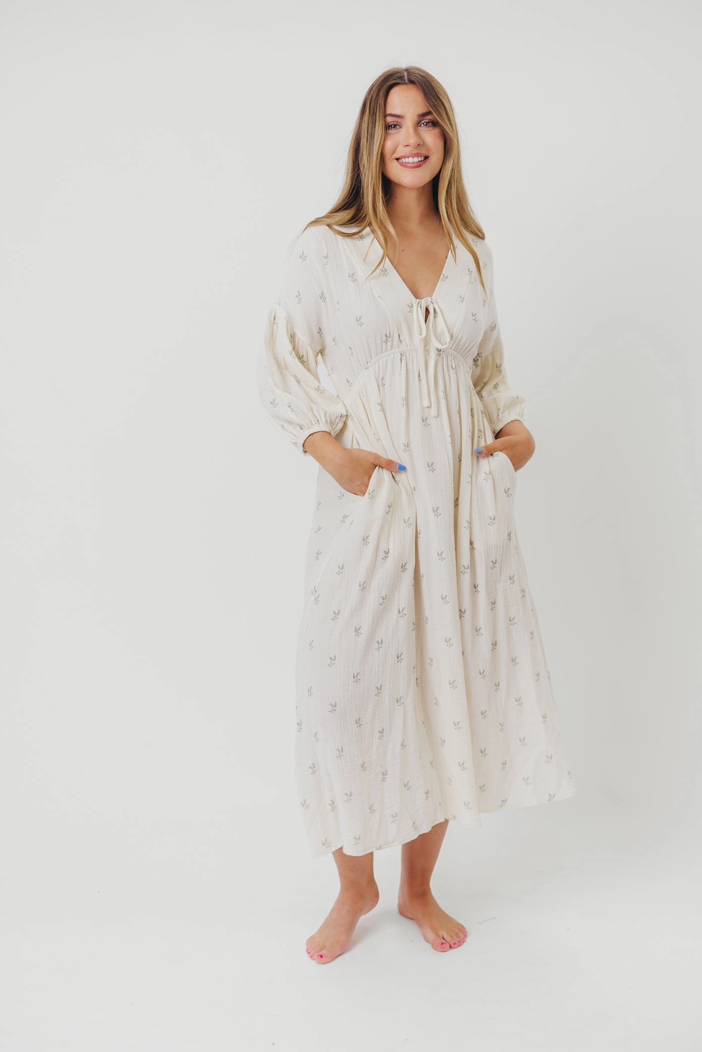 Hunter Midi Dress in Soy/Sage Foliage All weather