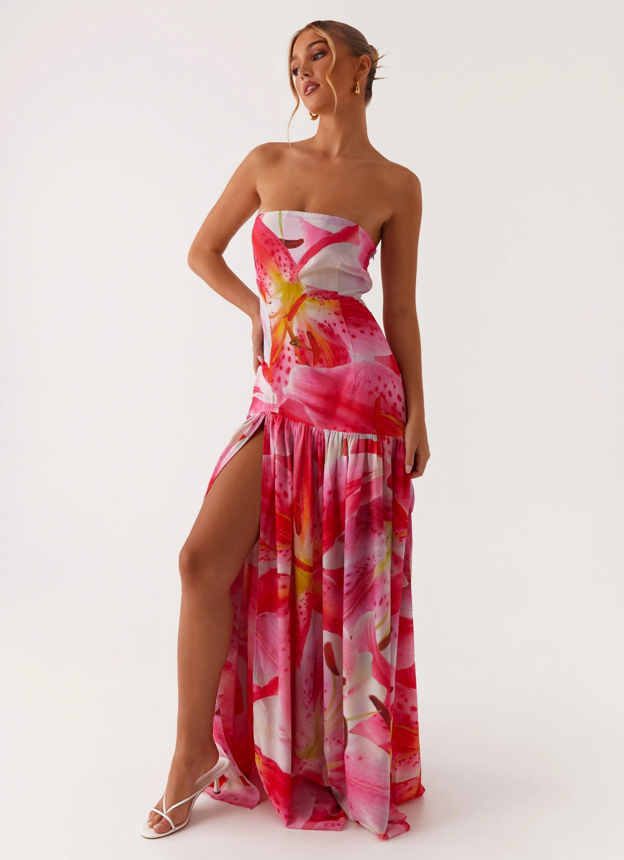 Eden Strapless Maxi Dress - White Pink Lilly Easy Comfort Look