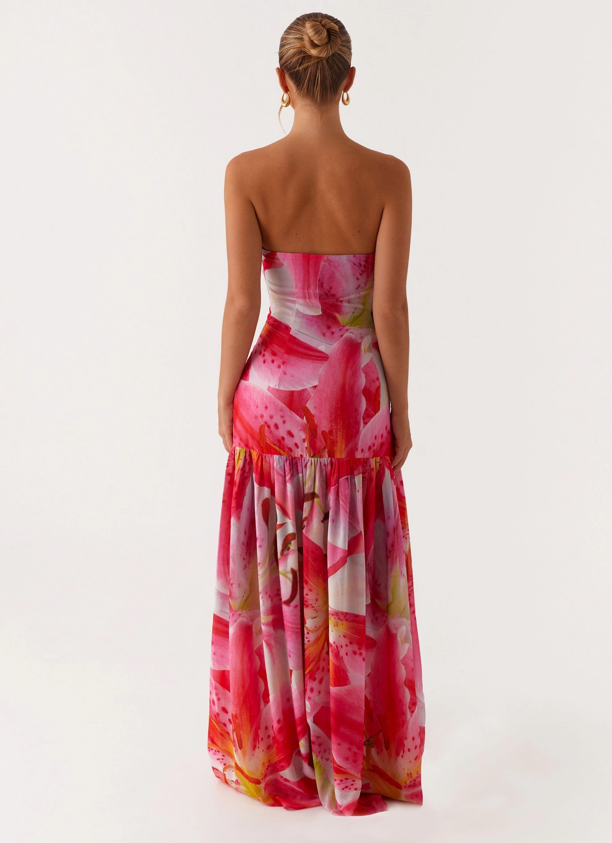 Formal-look Flattering Design Wear Eden Strapless Maxi Dress - White Pink Lilly