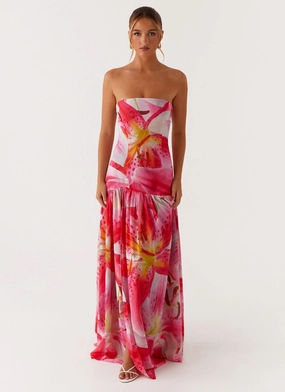 Timeless Trend Soft Lines Eden Strapless Maxi Dress - White Pink Lilly