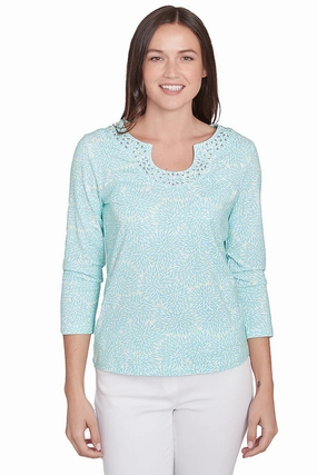 Petite Spring Thing Horseshoe Neck Top SublimatedPrint ConvertibleSleeves