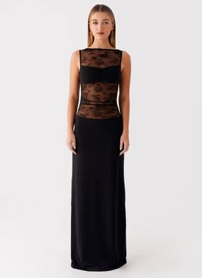 Bow Soft Warm Season Wesley Maxi Dress - Black