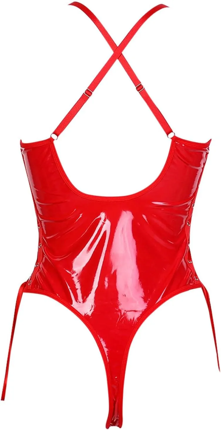 Western Lace Teddy Lingerie Camisole Wet Look Bodysuit One Piece Sexy Lingerie Set for Women Naughty Solid Skimpy